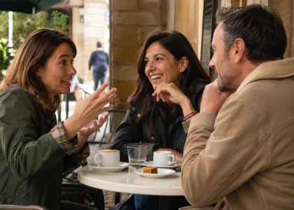 spanish people having lunch an talking with hand gestures